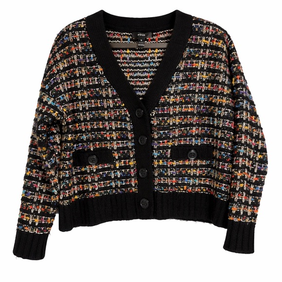Aqua Sweaters - Aqua Chanel Style Black Multicolor Tweed Knit Cardigan size Small